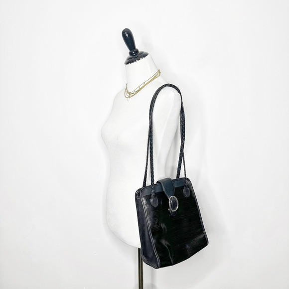 Brighton Saddle Bag Purse Leather Black Braided Straps Silver Buckle Vtg 698046 - Picture 1 of 9